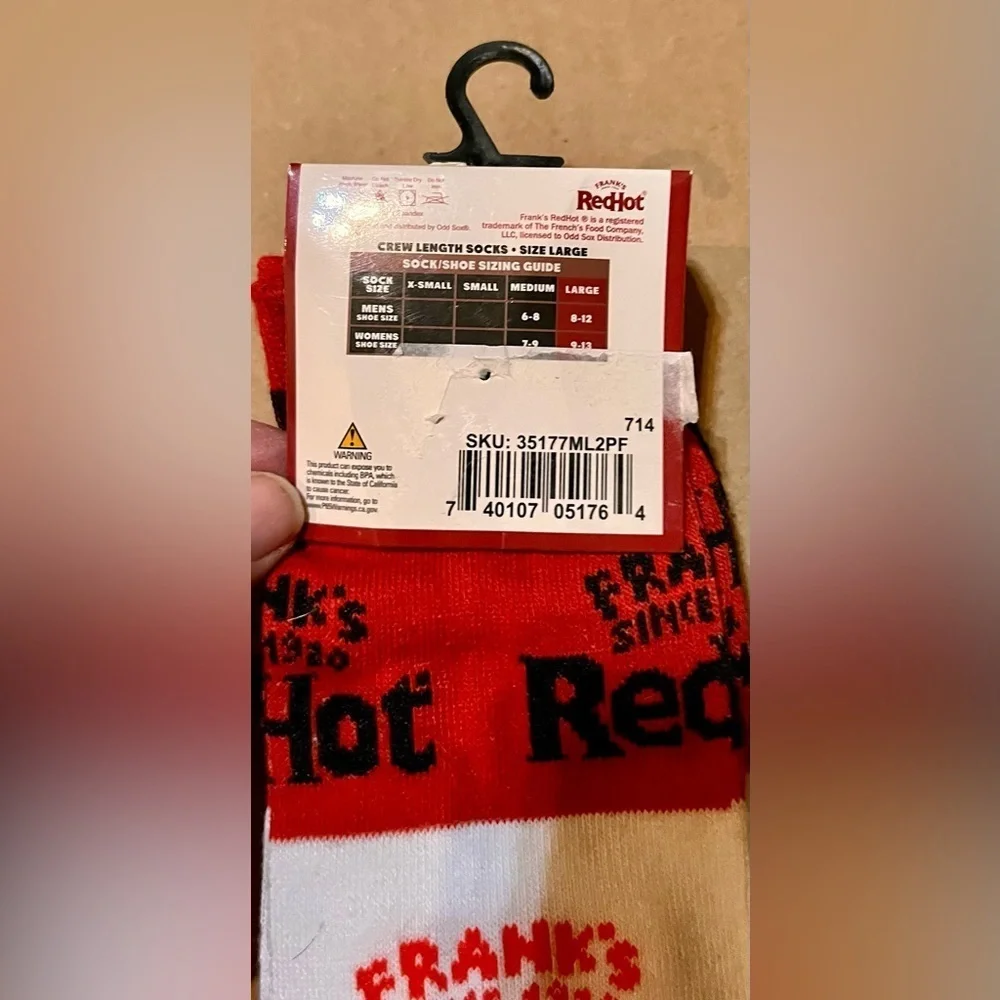 NWT Frank's RedHot Sauce Crew Socks | 2 Pair Pack | Men's Size 8-12 Foodie Gift